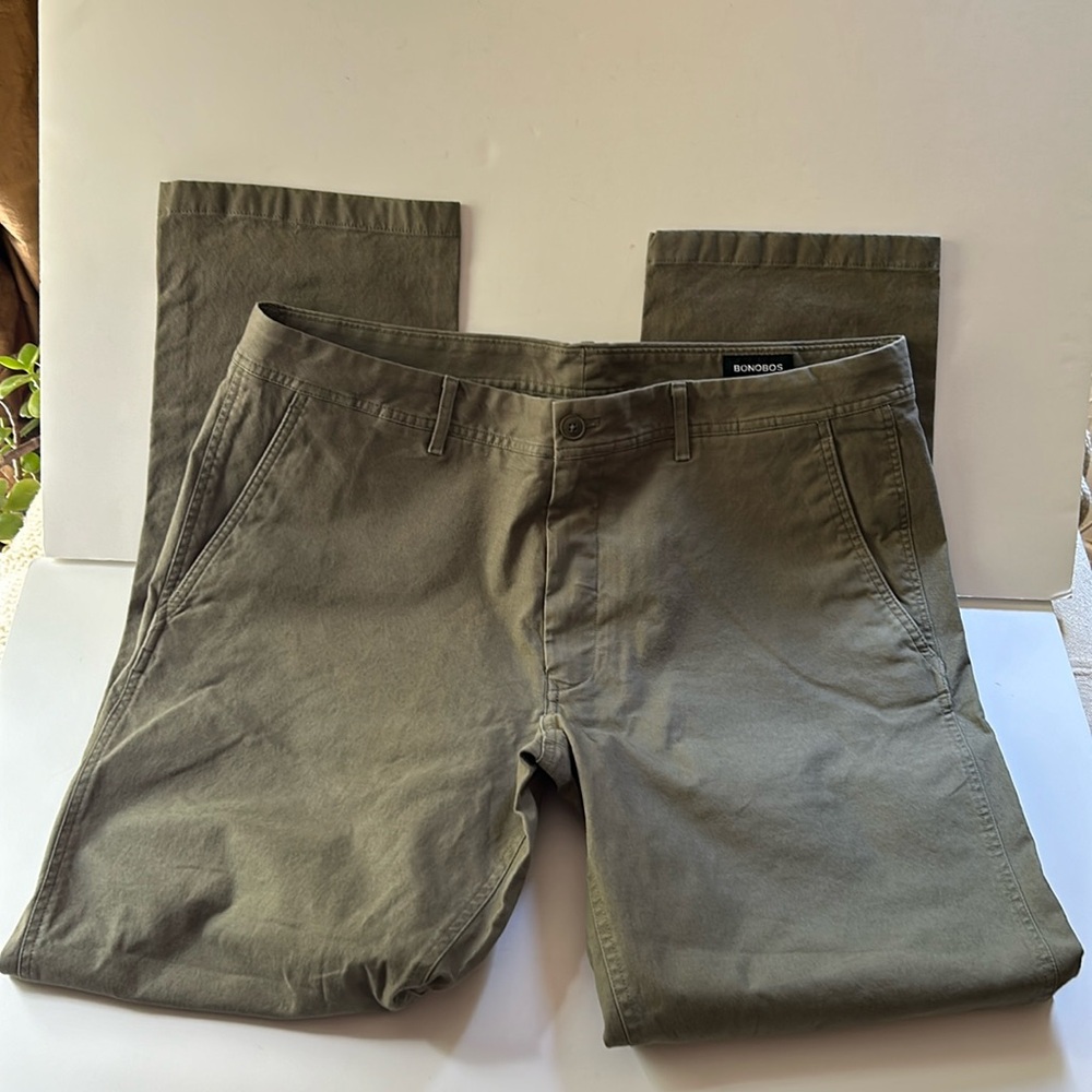 Bonobos | 34 Organic Cotton pants Army Olive Green Colored Flat Front Pant Slim